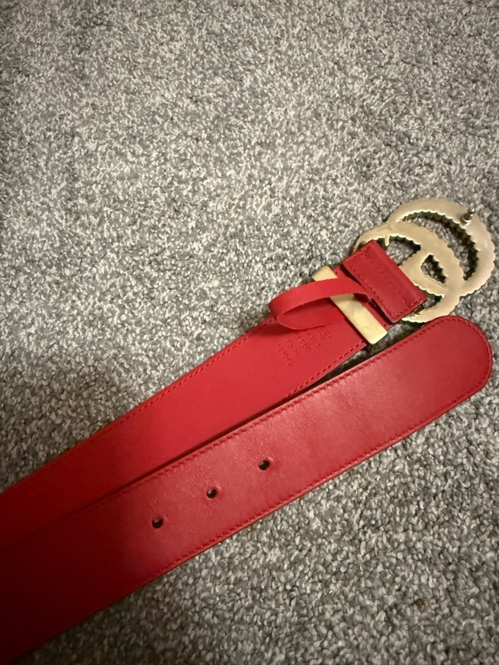 Gucci Red Marmot Leather Belt Gold Double Size 75 - Picture 5 of 6